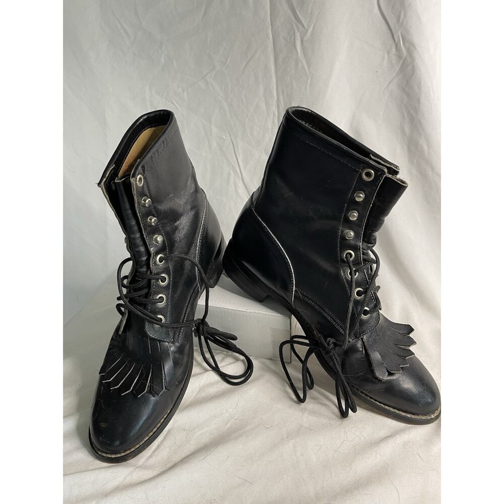 JUSTIN COMB Last Boot Women's 9D Black Leather Lace-up Wingtip Equestrian Riding